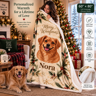 Personalized Merry Woofmas Dog Photo Blanket – Custom Christmas Pet Gift