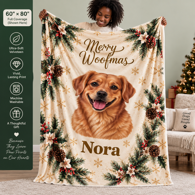 Personalized Merry Woofmas Dog Photo Blanket – Custom Christmas Pet Gift
