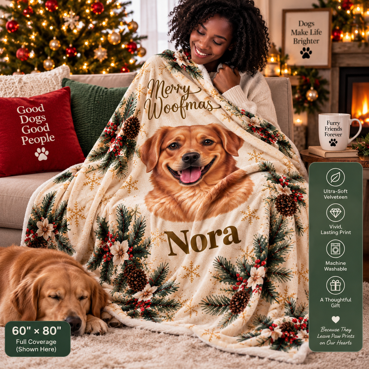Personalized Merry Woofmas Dog Photo Blanket – Custom Christmas Pet Gift