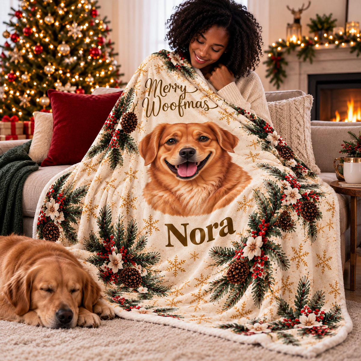 Personalized Merry Woofmas Dog Photo Blanket – Custom Christmas Pet Gift