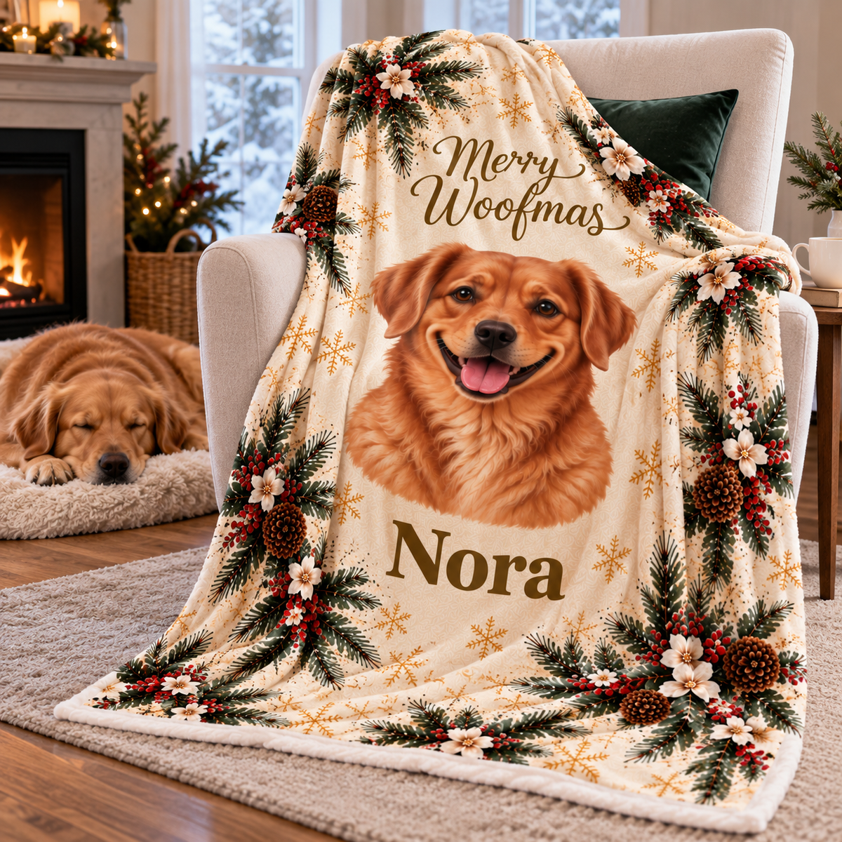 Personalized Merry Woofmas Dog Photo Blanket – Custom Christmas Pet Gift