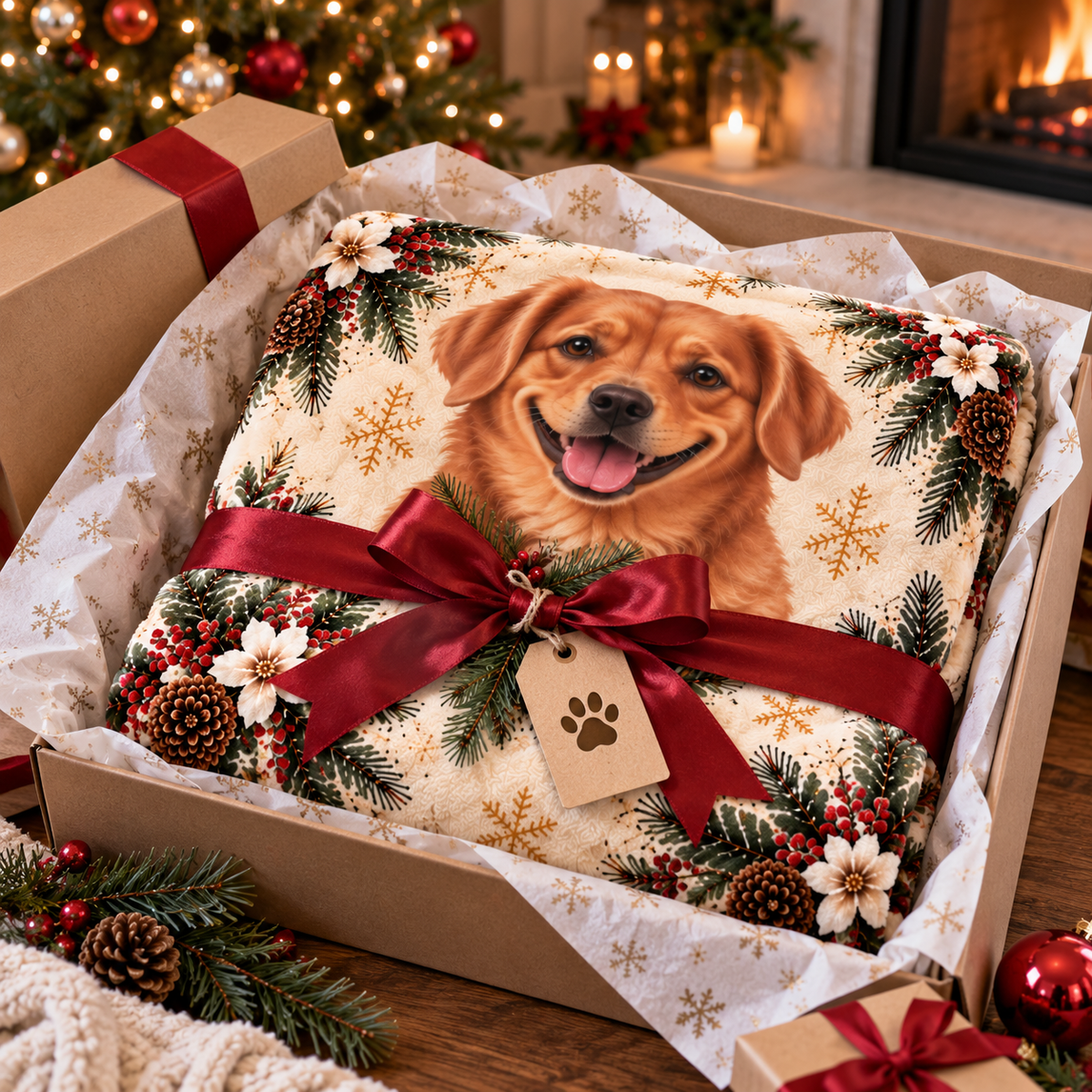 Personalized Merry Woofmas Dog Photo Blanket – Custom Christmas Pet Gift