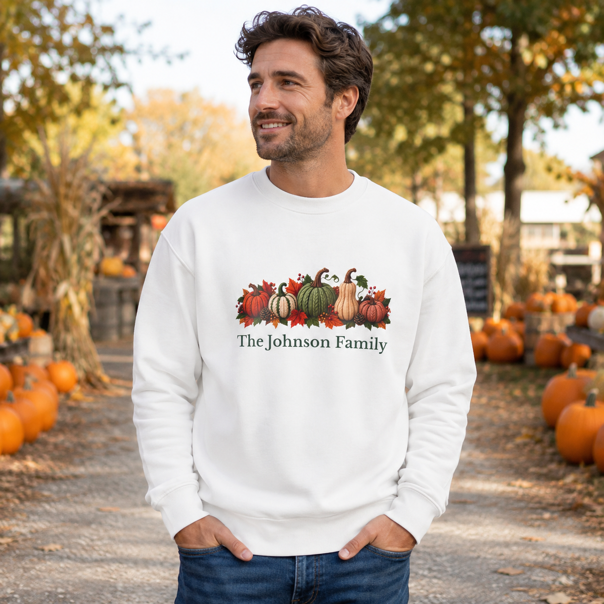 Personalized Pumpkin Family Sweatshirt – Custom Family Name Fall Crewneck, Thanksgiving Gift