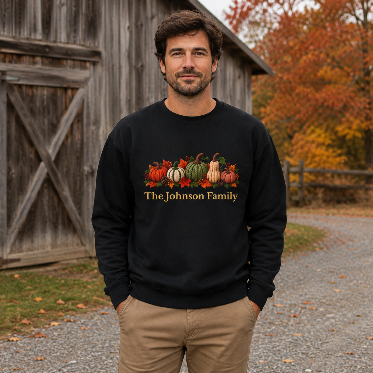 Personalized Pumpkin Family Sweatshirt – Custom Family Name Fall Crewneck, Thanksgiving Gift