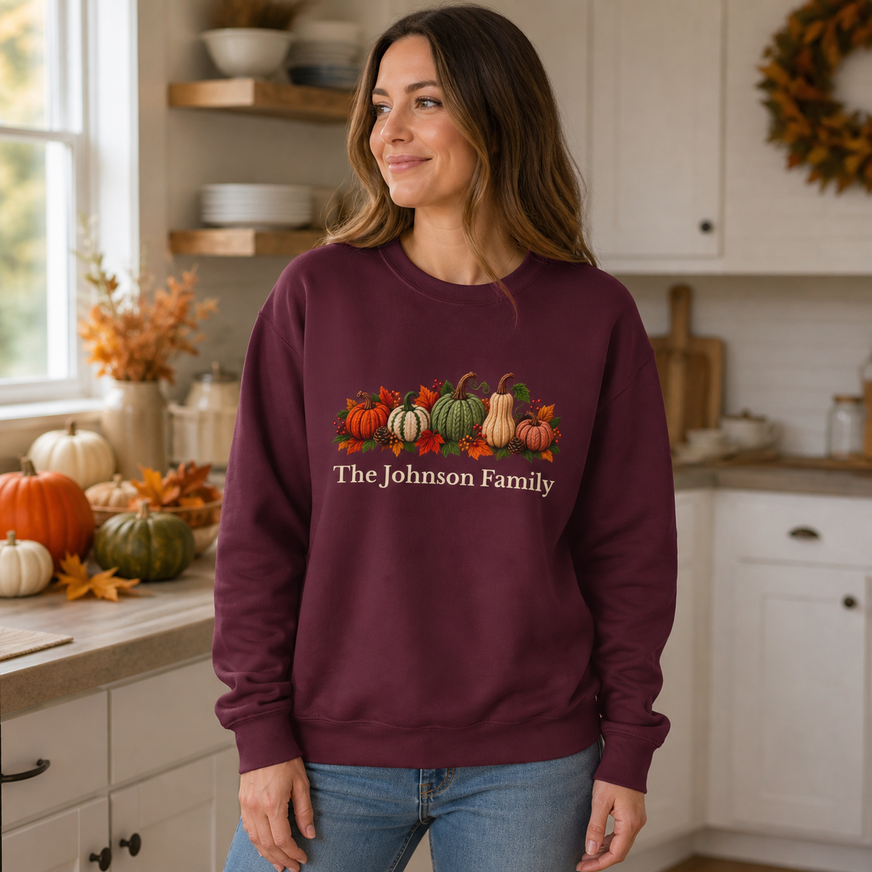 Personalized Pumpkin Family Sweatshirt – Custom Family Name Fall Crewneck, Thanksgiving Gift