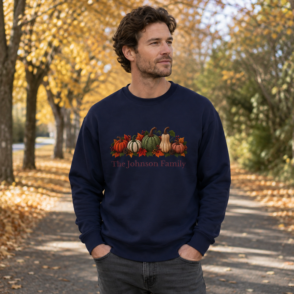 Personalized Pumpkin Family Sweatshirt – Custom Family Name Fall Crewneck, Thanksgiving Gift