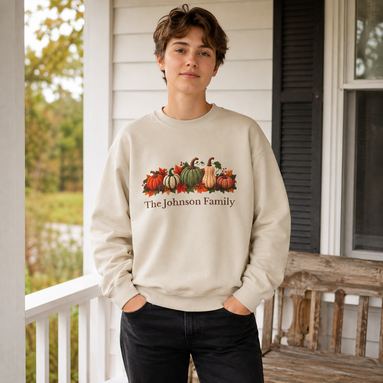 Personalized Pumpkin Family Sweatshirt – Custom Family Name Fall Crewneck, Thanksgiving Gift