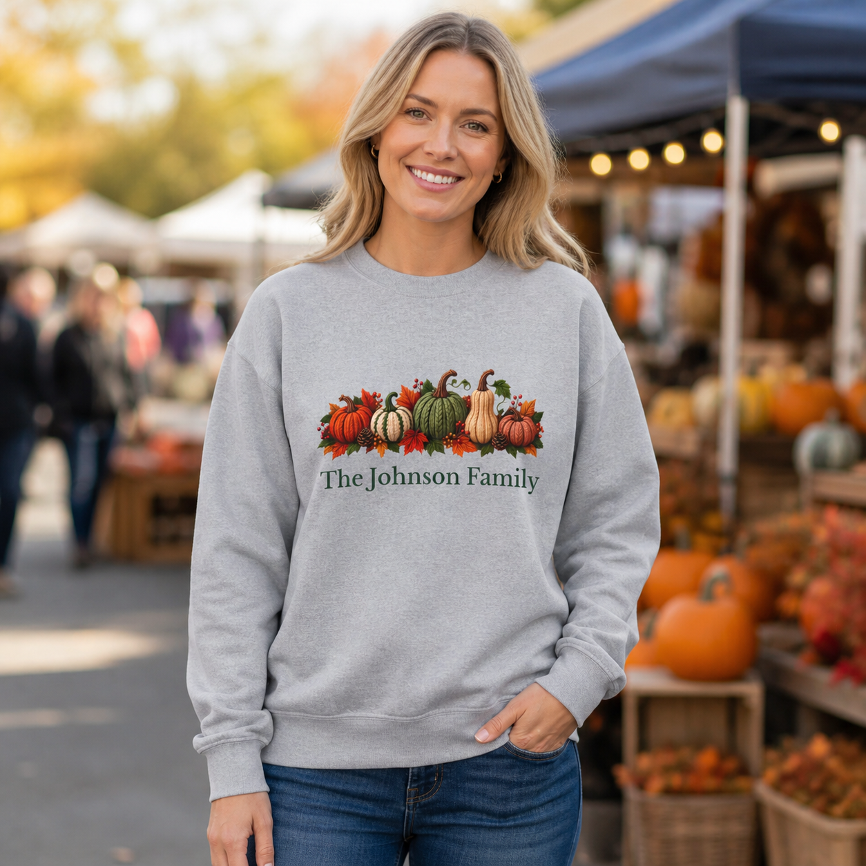 Personalized Pumpkin Family Sweatshirt – Custom Family Name Fall Crewneck, Thanksgiving Gift