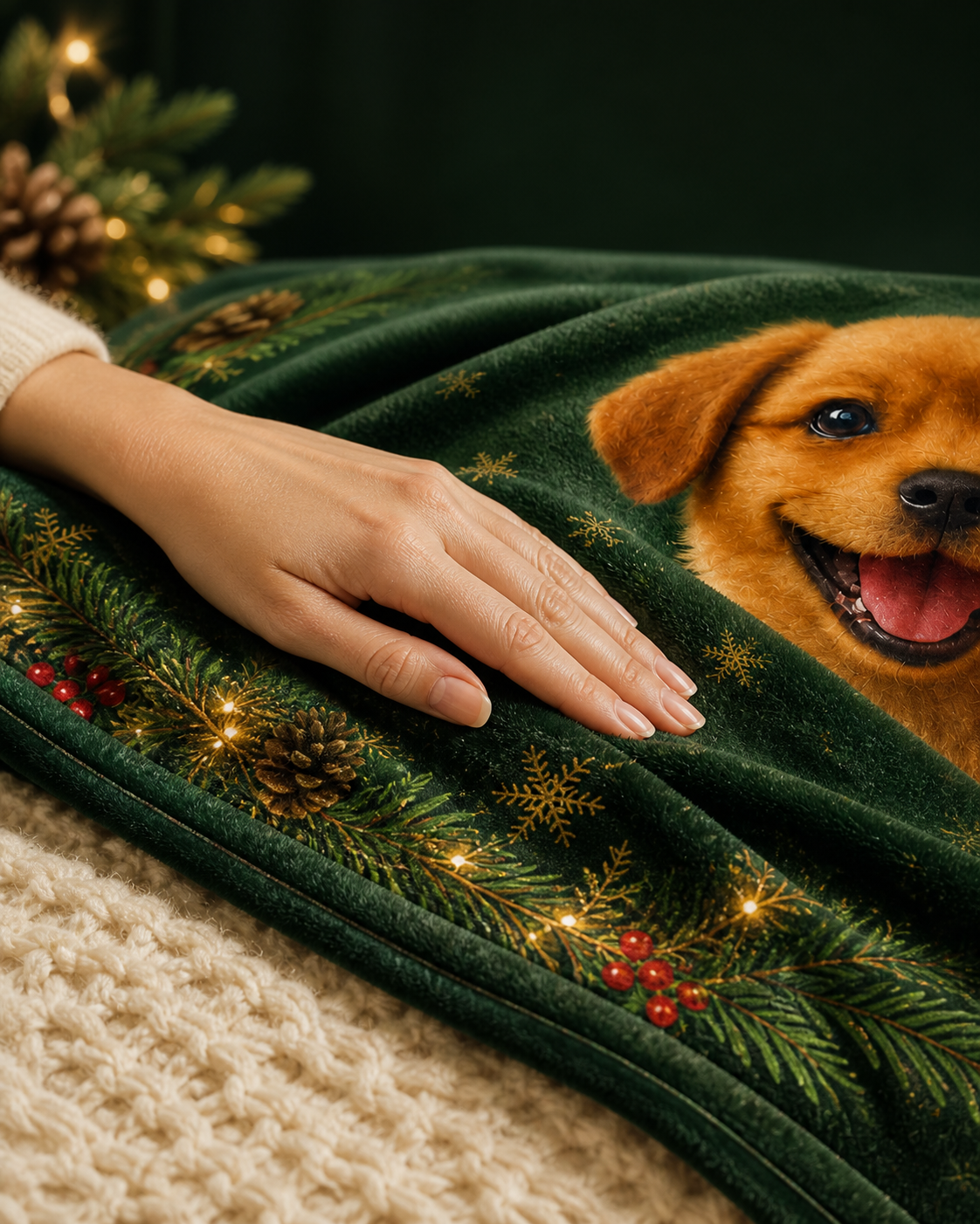 Merry Woofmas Personalized Dog Blanket – Custom Pet Portrait & Name Christmas Gift, Cozy Velveteen Holiday Throw