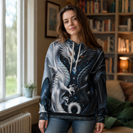 Yin Yang Dragon Hoodie – Black & White All-Over Print, Celestial Fantasy Pullover