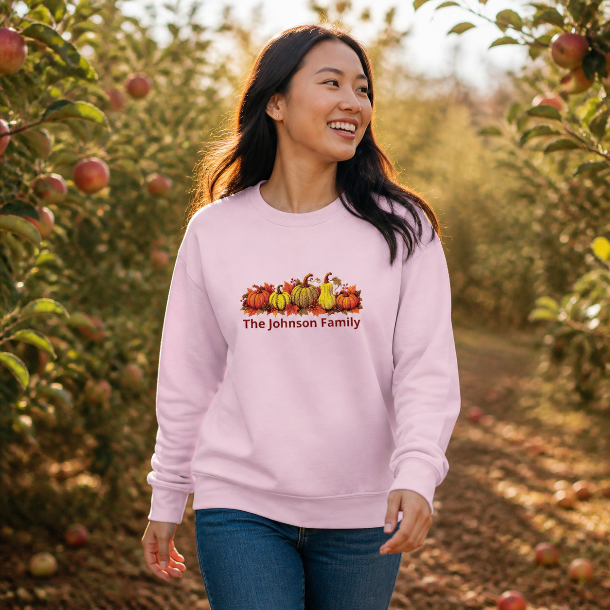 Personalized Fall Pumpkin Sweatshirt — Custom Family Name Crewneck