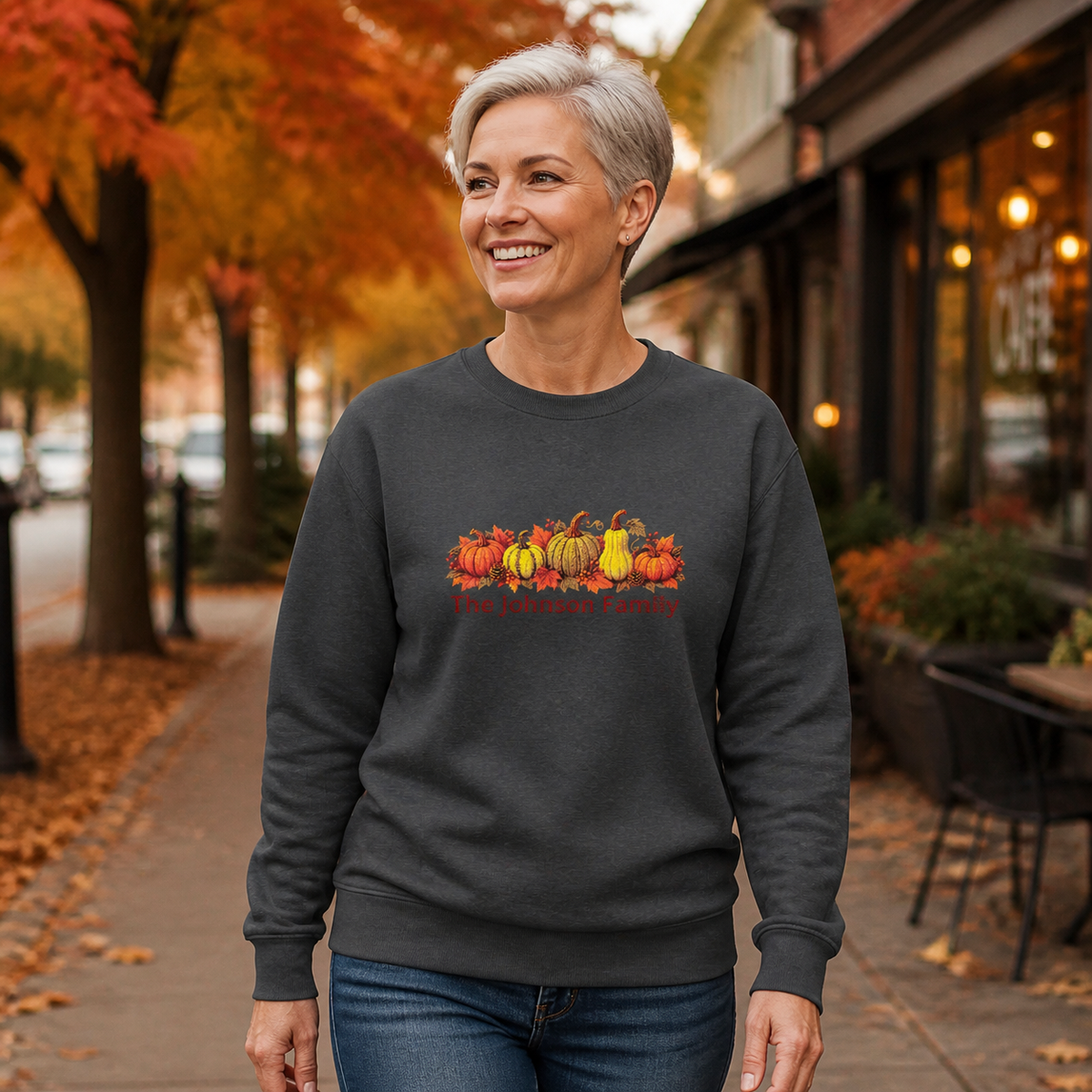 Personalized Fall Pumpkin Sweatshirt — Custom Family Name Crewneck