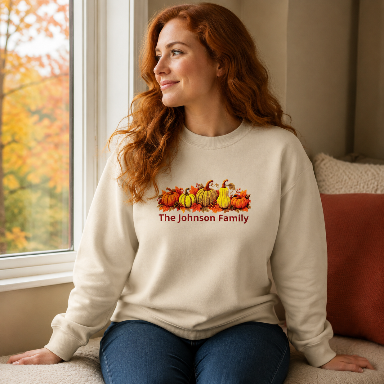 Personalized Fall Pumpkin Sweatshirt — Custom Family Name Crewneck