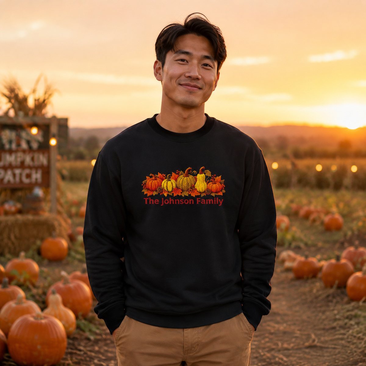 Personalized Fall Pumpkin Sweatshirt — Custom Family Name Crewneck