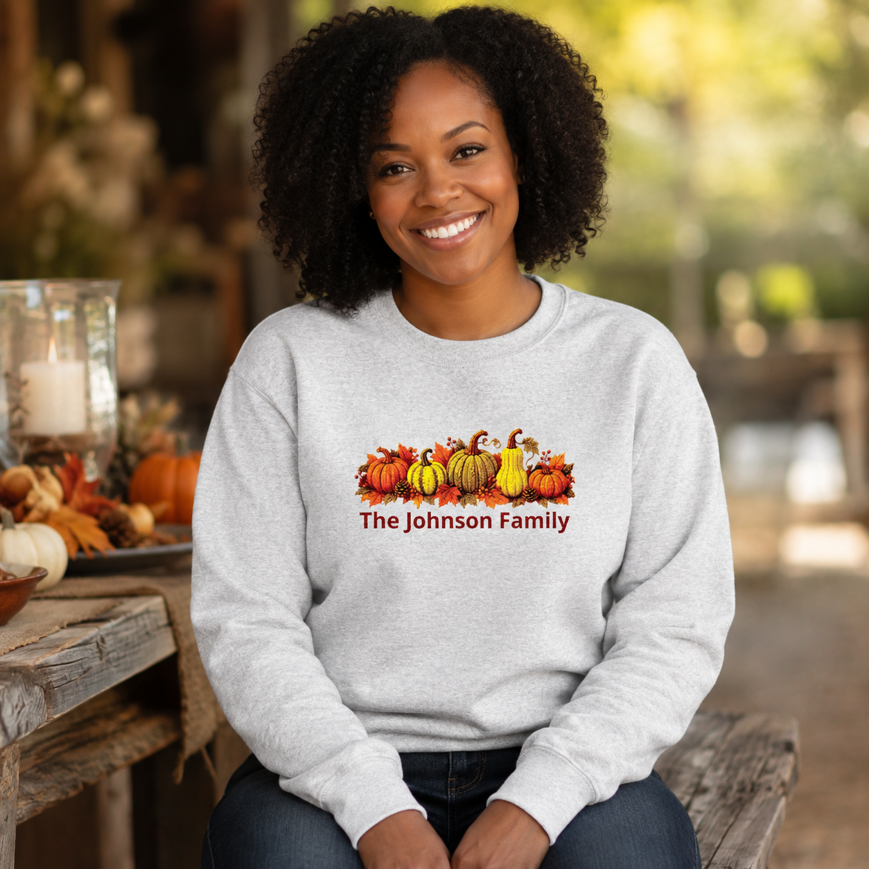 Personalized Fall Pumpkin Sweatshirt — Custom Family Name Crewneck