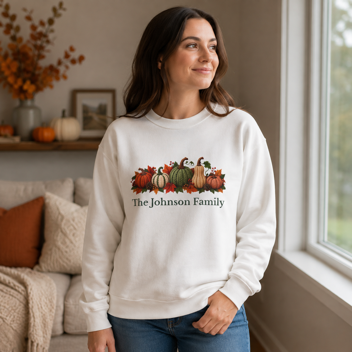 Personalized Pumpkin Family Sweatshirt – Custom Family Name Fall Crewneck, Thanksgiving Gift