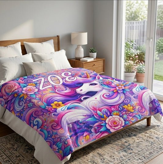 Personalized Unicorn Sherpa Blanket – A Magical Gift Made Just for Her