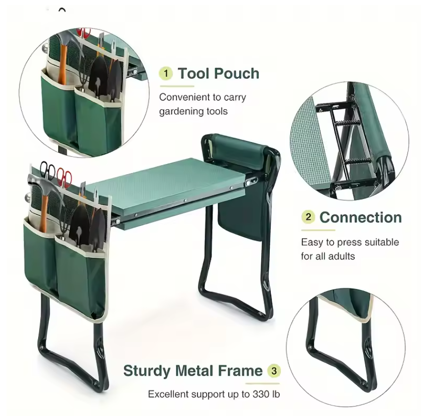 Asiento-banco portátil ComfortFold para jardinería de rodillas