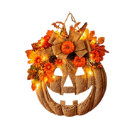 Rustic Lighted Burlap Pumpkin Wreath