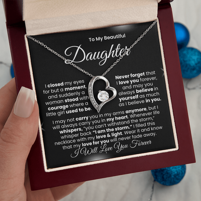 “I Will Love You Forever” Daughter Necklace | Choose 14k White Gold Finish or 18k Yellow Gold Finish.
