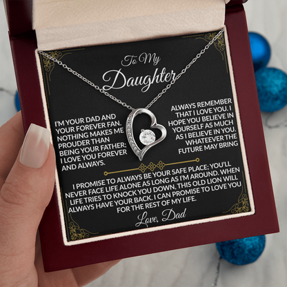 For the Daughter Who Has My Heart Necklace | From Dad |  14k white gold or 18k yellow gold finish