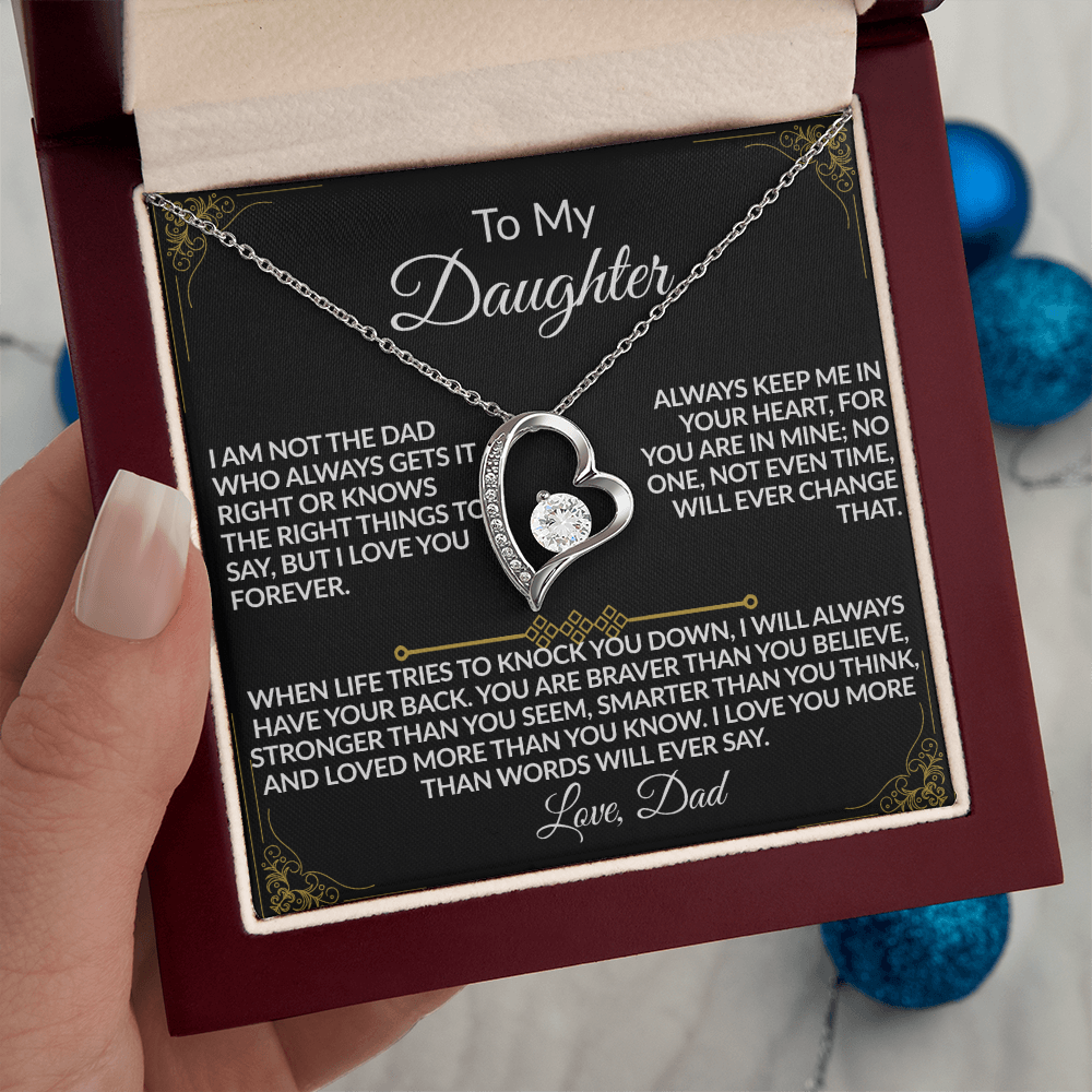 Dad's “I'll Always Have Your Back” Daughter Forever Love Necklace - (14k white & 18k yellow gold finish)