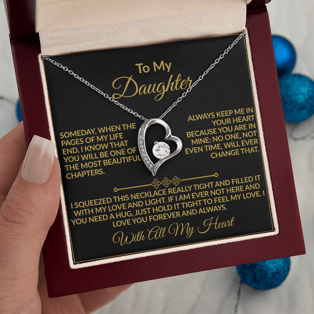 To My Daughter – With All My Heart Forever Love Necklace | 14k white gold finish or 18k yellow gold finish