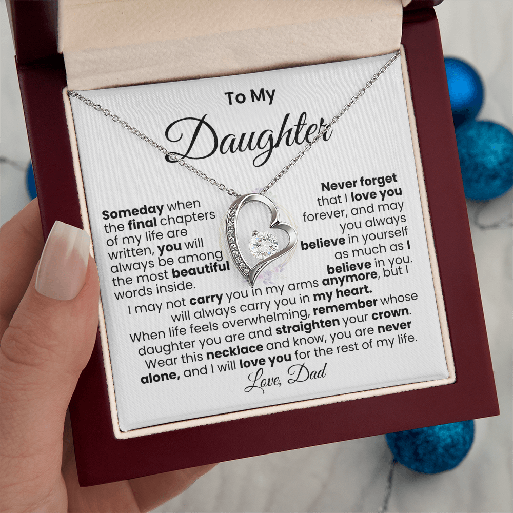 Mensaje de papá para su hija — Collar Amor Eterno | Acabado → Oro blanco de 14k / Oro amarillo de 18k
