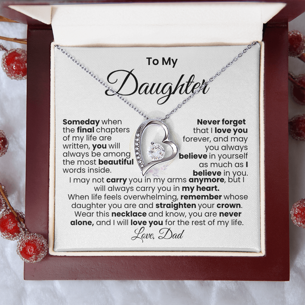 Mensaje de papá para su hija — Collar Amor Eterno | Acabado → Oro blanco de 14k / Oro amarillo de 18k