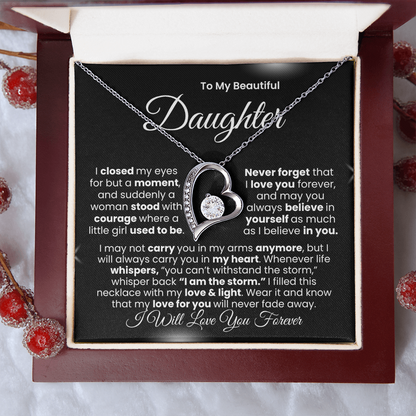 “I Will Love You Forever” Daughter Necklace | Choose 14k White Gold Finish or 18k Yellow Gold Finish.