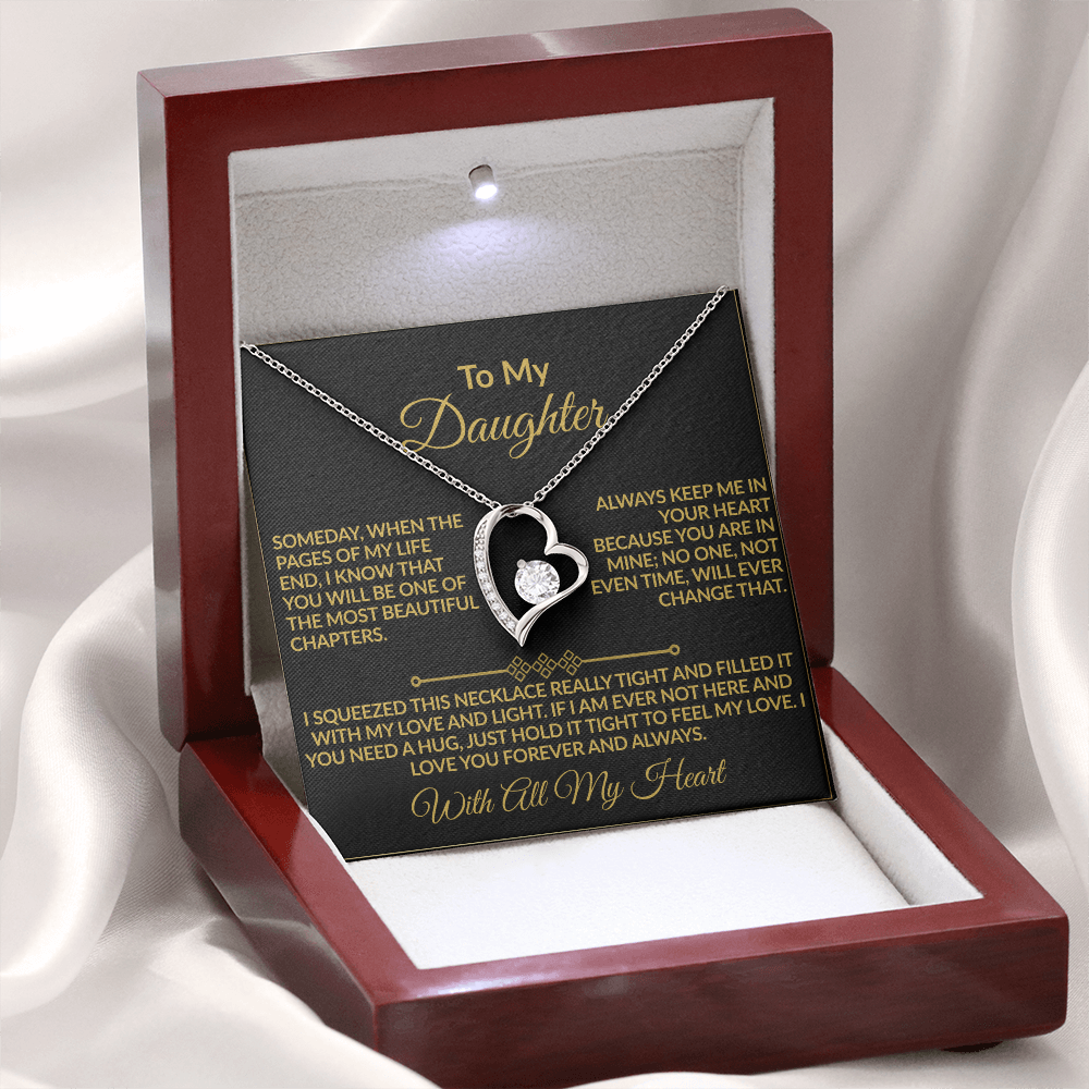 To My Daughter – With All My Heart Forever Love Necklace | 14k white gold finish or 18k yellow gold finish
