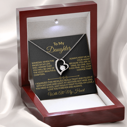 To My Daughter – With All My Heart Forever Love Necklace | 14k white gold finish or 18k yellow gold finish