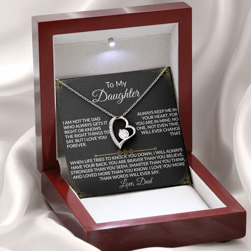 Dad's “I'll Always Have Your Back” Daughter Forever Love Necklace - (14k white & 18k yellow gold finish)