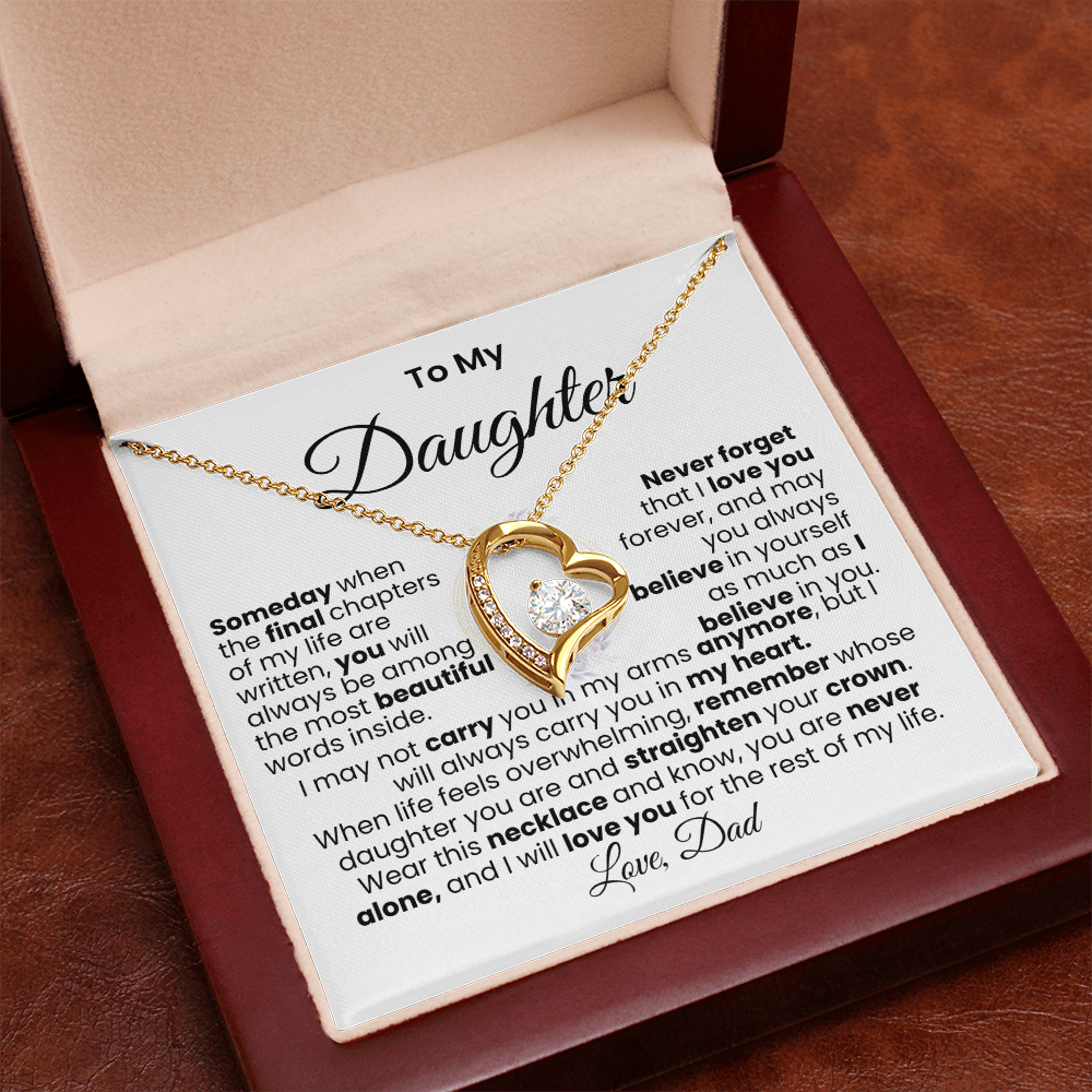 Mensaje de papá para su hija — Collar Amor Eterno | Acabado → Oro blanco de 14k / Oro amarillo de 18k