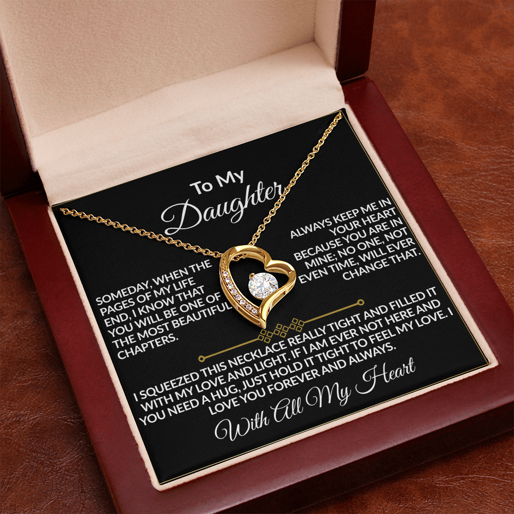 To My Daughter – With All My Heart Forever Love Necklace | 14k white gold finish or 18k yellow gold finish