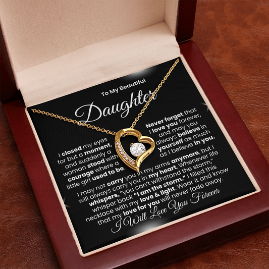 “I Will Love You Forever” Daughter Necklace | Choose 14k White Gold Finish or 18k Yellow Gold Finish.