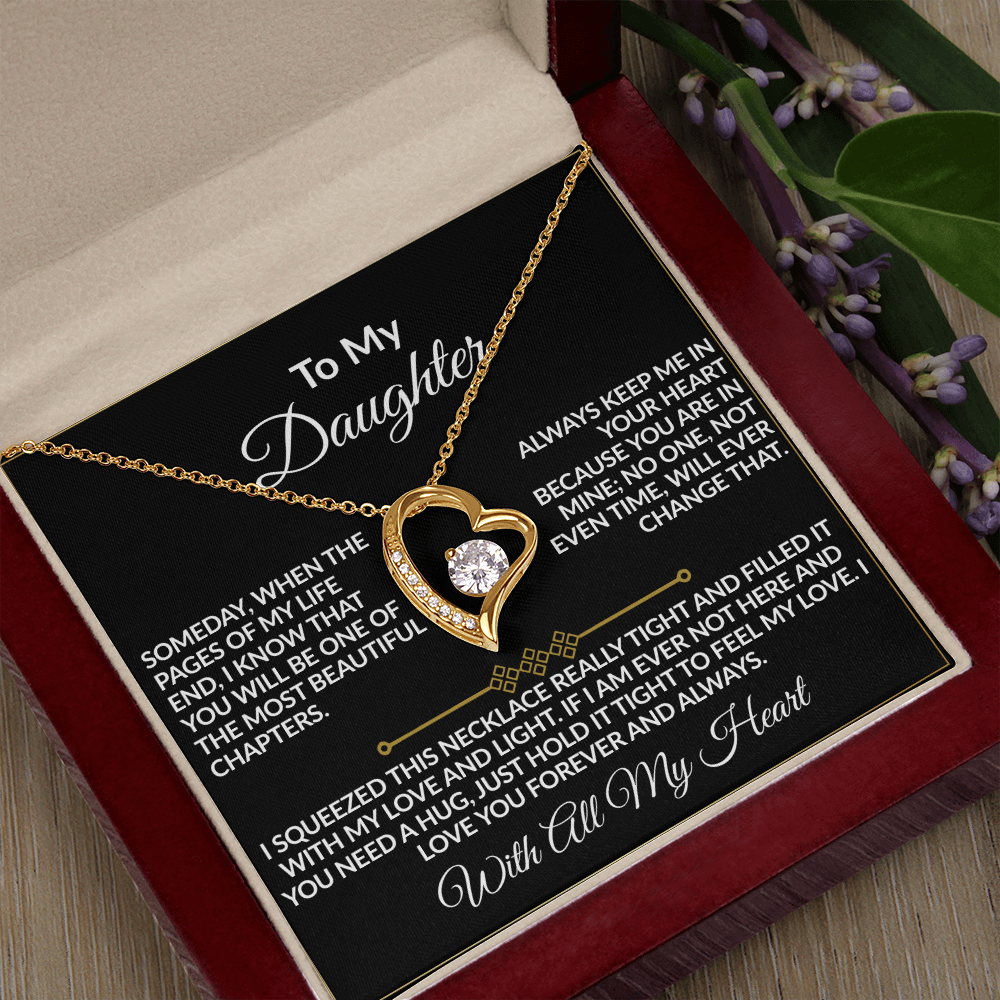 To My Daughter – With All My Heart Forever Love Necklace | 14k white gold finish or 18k yellow gold finish