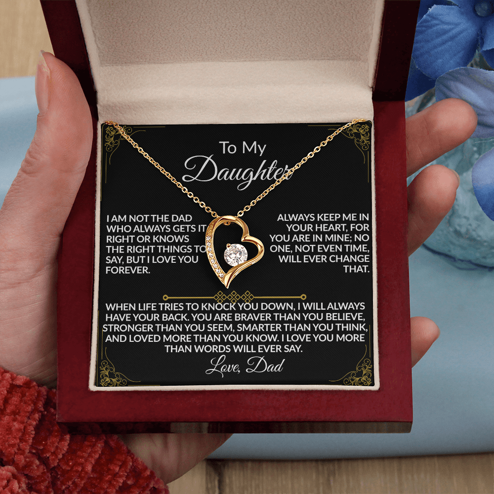 Dad's “I'll Always Have Your Back” Daughter Forever Love Necklace - (14k white & 18k yellow gold finish)