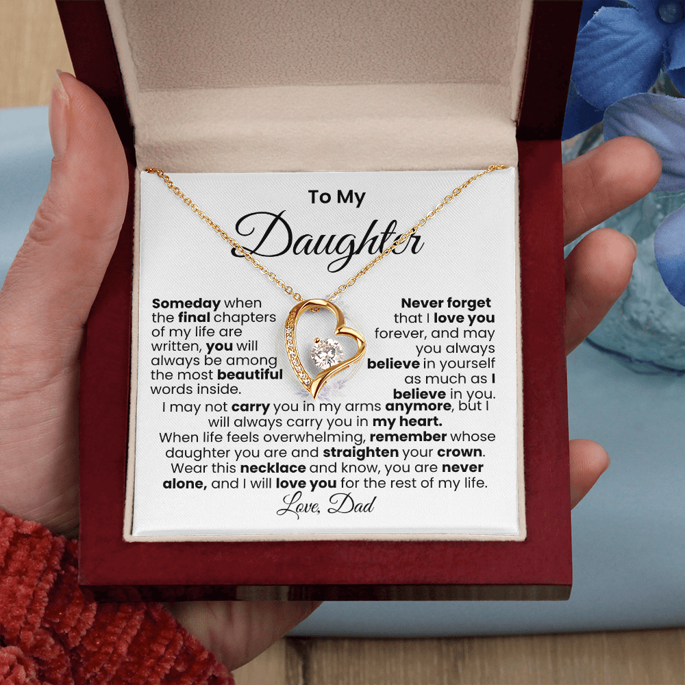 Mensaje de papá para su hija — Collar Amor Eterno | Acabado → Oro blanco de 14k / Oro amarillo de 18k