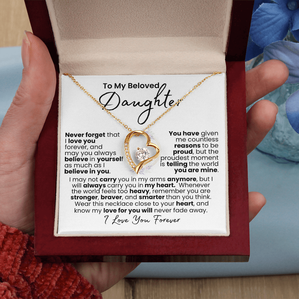 “Always In My Heart” Daughter Necklace — Forever Love Pendant (Gold/White Gold)