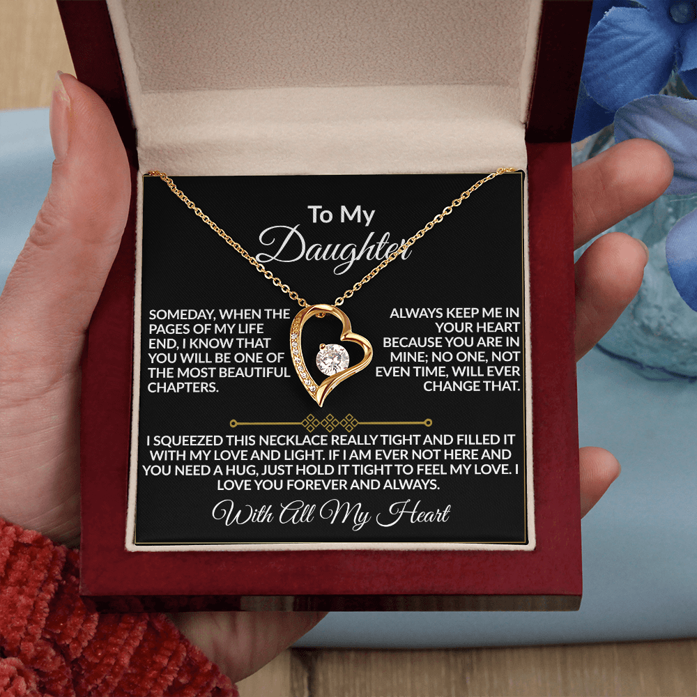 To My Daughter – With All My Heart Forever Love Necklace | 14k white gold finish or 18k yellow gold finish