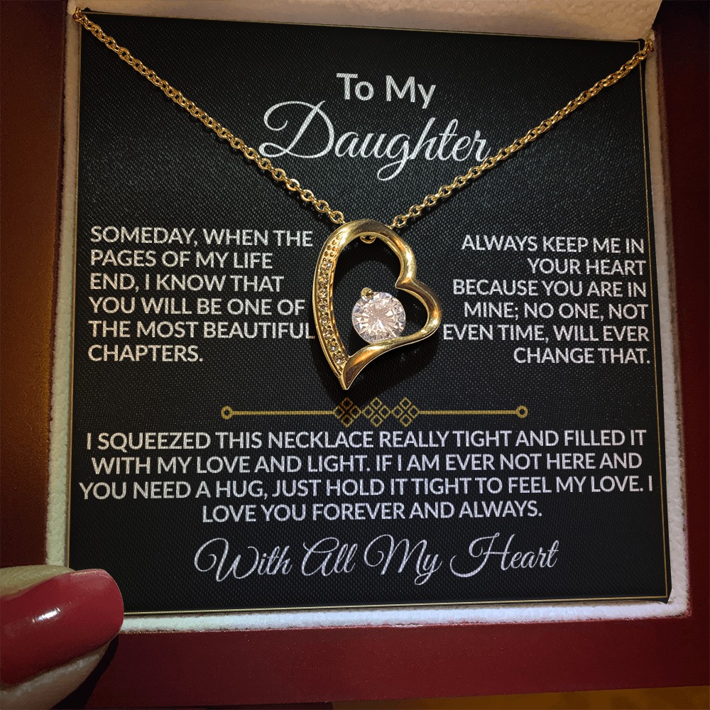 To My Daughter – With All My Heart Forever Love Necklace | 14k white gold finish or 18k yellow gold finish
