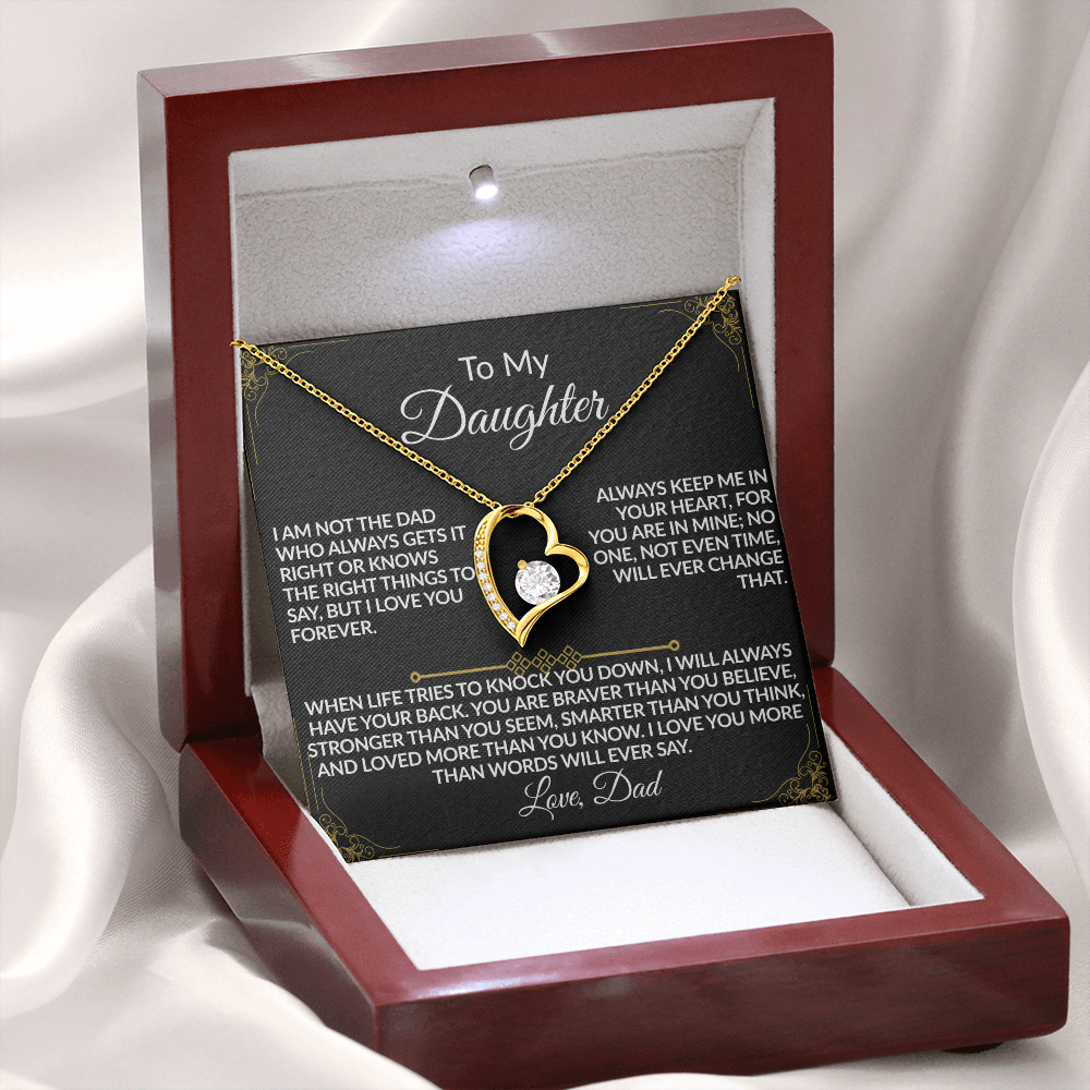 Dad's “I'll Always Have Your Back” Daughter Forever Love Necklace - (14k white & 18k yellow gold finish)