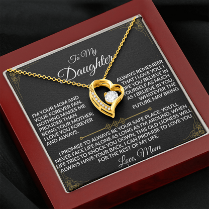 Mom - My Daughter's Safe Place Forever Love Necklace - 14k white gold finish & 18k yellow gold finish