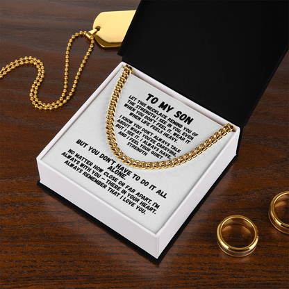To My Son — “I See Your Strength” Cuban Link Chain | Stainless or 14K Gold, Adjustable 18–22”, 5 mm, Message Card, Gift Box Included