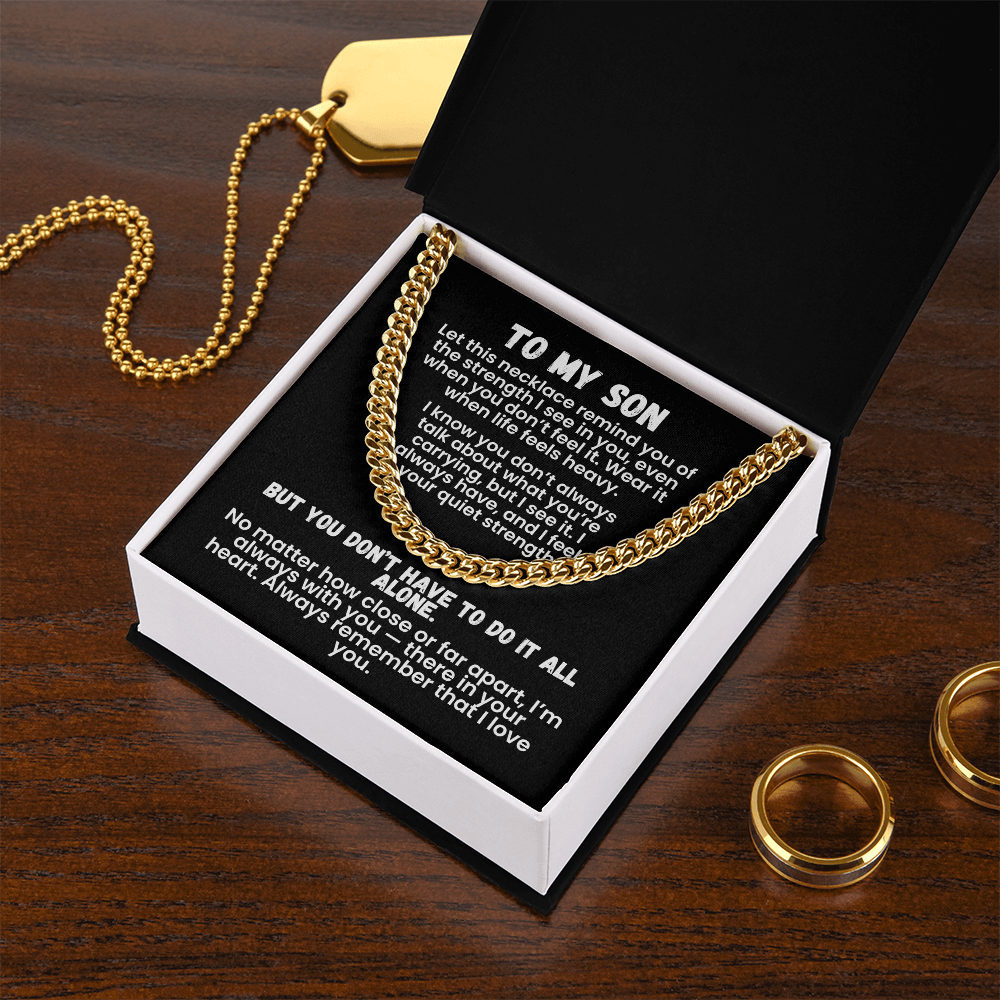 To My Son — Storm-Proof Cuban Link (“I AM THE STORM”) |  Stainless or 14K Gold, Adjustable 18–22”, 5 mm, Message Card, Gift Box Included