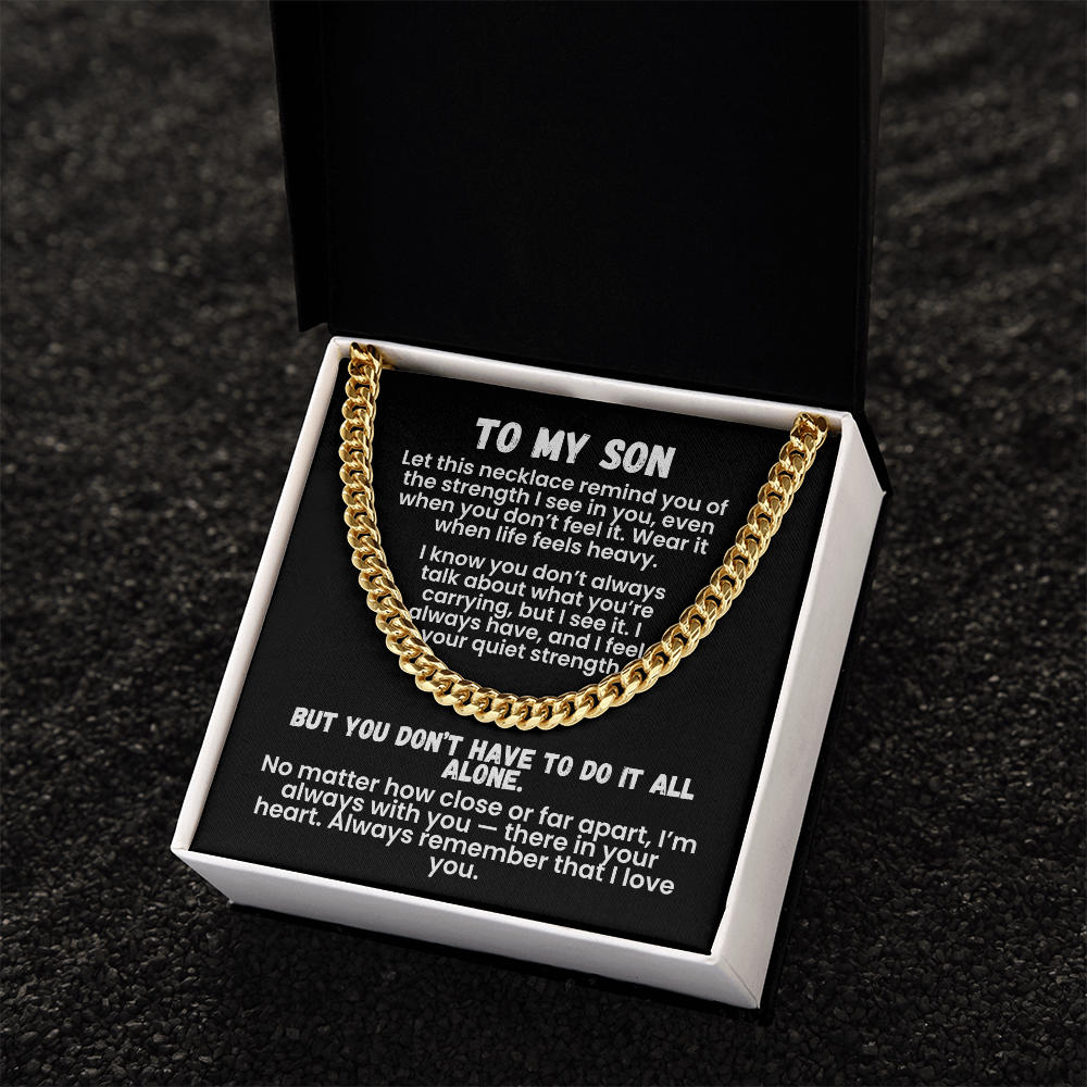 To My Son — Storm-Proof Cuban Link (“I AM THE STORM”) |  Stainless or 14K Gold, Adjustable 18–22”, 5 mm, Message Card, Gift Box Included