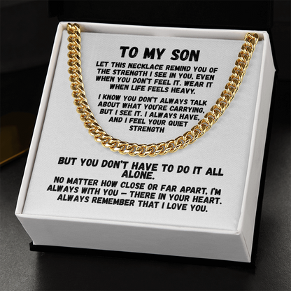 To My Son — “I See Your Strength” Cuban Link Chain | Stainless or 14K Gold, Adjustable 18–22”, 5 mm, Message Card, Gift Box Included