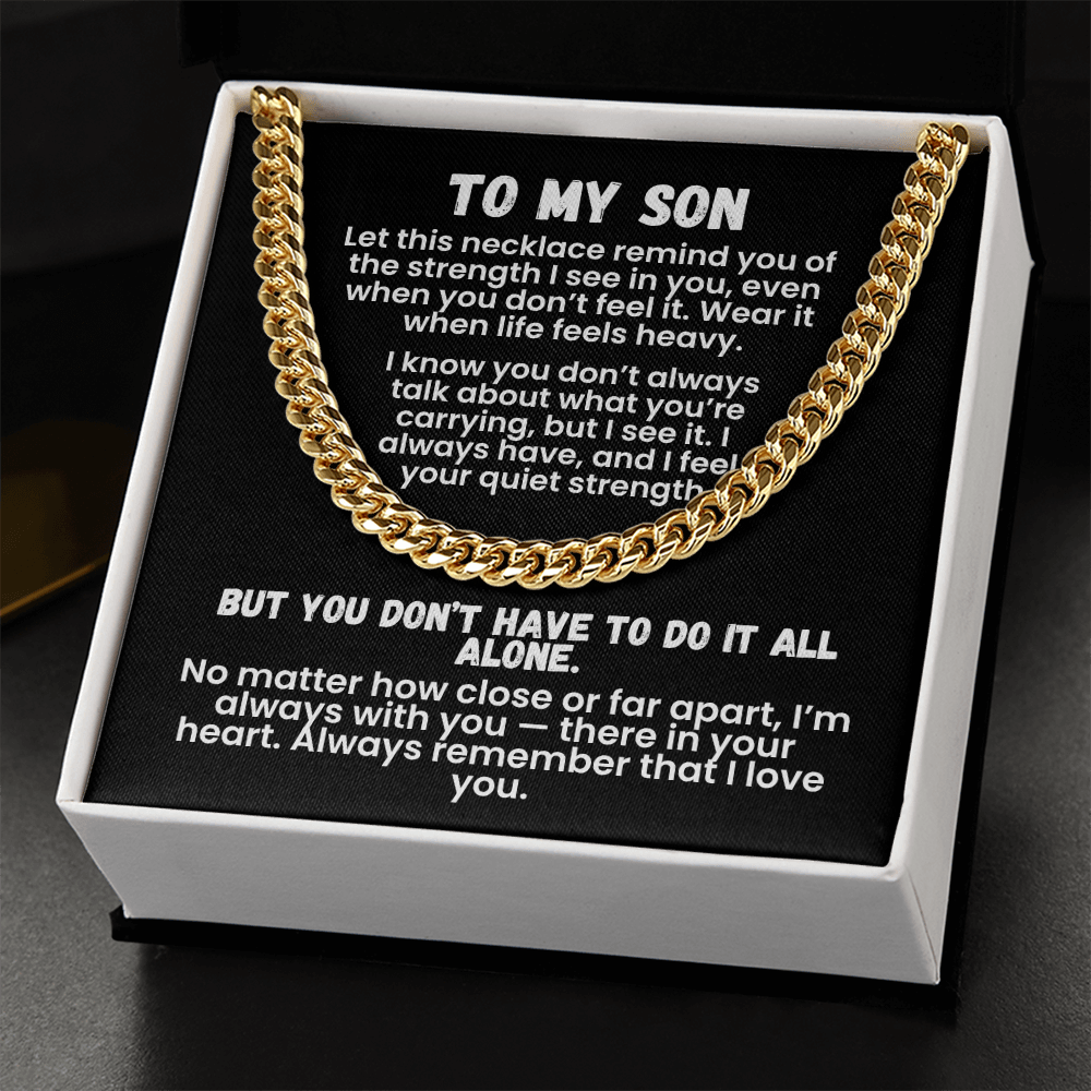 To My Son — Storm-Proof Cuban Link (“I AM THE STORM”) |  Stainless or 14K Gold, Adjustable 18–22”, 5 mm, Message Card, Gift Box Included