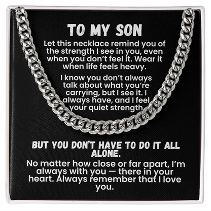 To My Son — Storm-Proof Cuban Link (“I AM THE STORM”) |  Stainless or 14K Gold, Adjustable 18–22”, 5 mm, Message Card, Gift Box Included